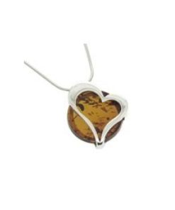AAP345C - Silver Heart en amber pendant - Masterpieces.nl