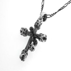JTPN1132BK/BSP - Zilveren ketting met kruis met schedels zwarte kralen met zwarte stenen - Masterpieces.nl