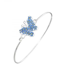 FBN02 - Silver butterfly Bangle with Forget me not flowers - Masterpieces.nl