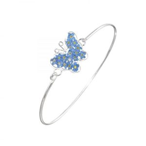 FBN02 - Silver butterfly Bangle with Forget me not flowers