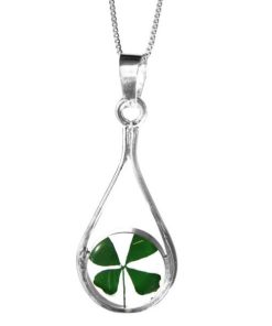 CPX01 - Silver teardrop surround Pendant with Four leaf clover - Masterpieces.nl