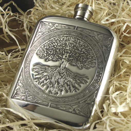English Pewter - 6oz Celtic tree of life flask