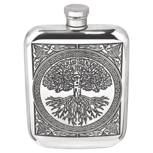 English Pewter - 6oz Celtic tree of life flask