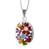 MP45 - Silver oval Pendant with Mixed flowers - Shrieking Violet - Masterpieces.nl