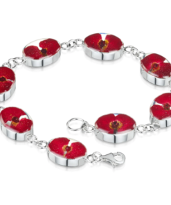 PBR01 - Silver Bracelet with oval links and Poppy flowers - Shrieking Violet - Masterpieces.nl