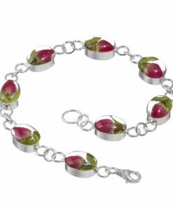 RBR01 - Silver bracelet with oval links and Rose bud - Shrieking Violet - Masterpieces.nl
