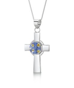 CCF01 - Silver Pendant with Forget me not flowers in medium Celtic Cross - Masterpieces.nl