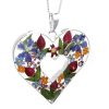 MP14 - Silver double heart Pendant with Mixed flowers and Rose - Masterpieces.nl