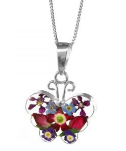 MP46 - Silver medium butterfly Pendant with Mixed flowers - Masterpieces.nl