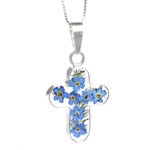 FP11 - Silver medium cross Pendant with Forget me not flowers - Masterpieces.nl