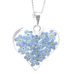 FP14 - Silver medium heart Pendant with Forget me not flowers - Masterpieces.nl