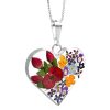 MP23 - Silver medium heart Pendant with Mixed flowers and Rose - Masterpieces.nl