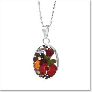 MP50 - Silver medium oval Pendant with Mixed flowers - Masterpieces.nl