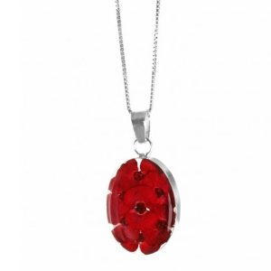 PP19 - Silver medium oval Pendant with Poppy flowers - Masterpieces.nl