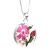 VBP02 - Silver round Pendant with Pink Verbena flowers - Masterpieces.nl