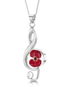 TCP04 - Silver round treble cleff Pendant with Poppy flowers - Masterpieces.nl