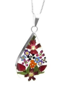 MP20 - Silver teardrop Pendant with Mixed flowers and Rose - Masterpieces.nl