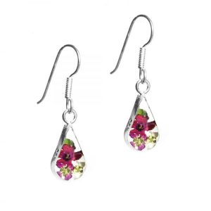 VBE03 - Silver teardrop drop Earrings with Verbena mixed flowers - Masterpieces.nl