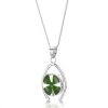 WBP01 - Silver wishbone Pendant with four leaf Clover - Masterpieces.nl