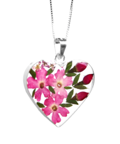 VBP07 - Silver heart Pendant with Pink Verbena flowermix - Shrieking Violet - Masterpieces.nl