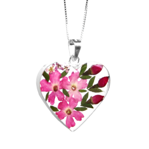 VBP07 - Silver heart Pendant with Pink Verbena flowermix - Shrieking Violet - Masterpieces.nl