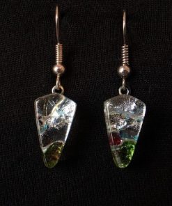 SD04ED - Silver Pink Green Confetti Kite Drop Earrings - Masterpieces.nl