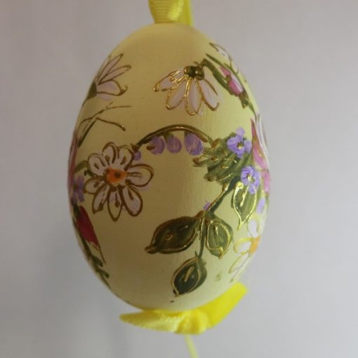 PR5979GR yellow - Yellow egg decorated with classic flowers and yellow ribbon - Masterpieces.nl