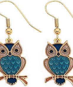 7379B - Blue owl on branch, earrings - Masterpieces.nl