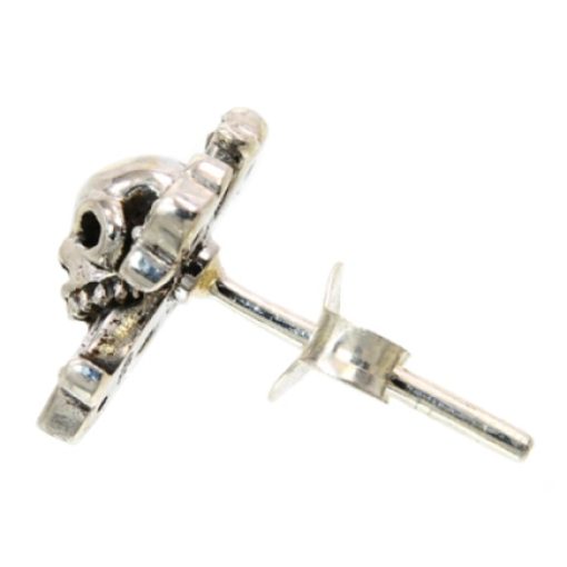 JTPC1022BLK - Zilveren oorbel in de vorm van een kruis met schedel en zwart glas - Joint Taboo - Masterpieces.nl